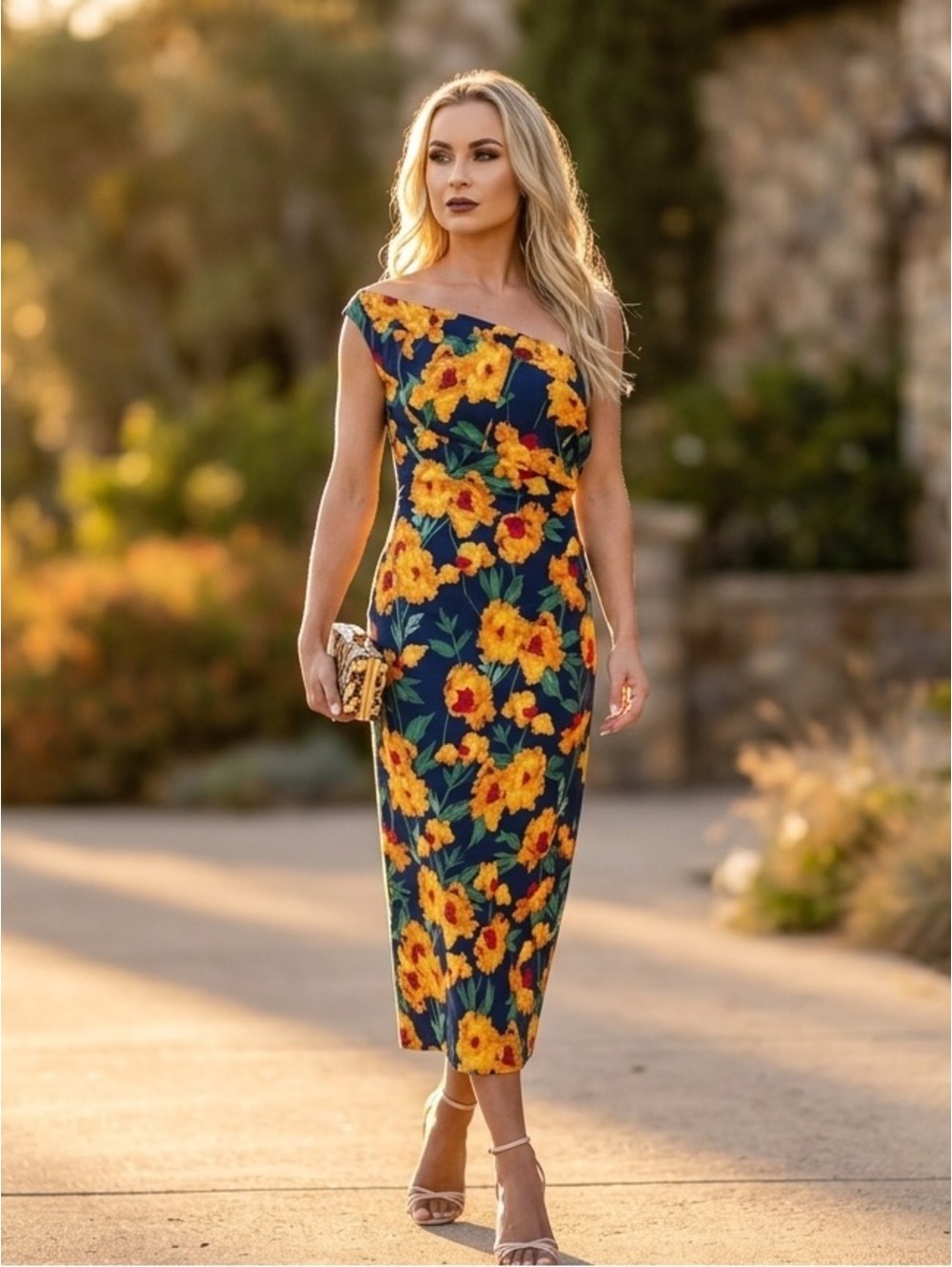 Medium Tuckernuck Hyacinth House Navy & Marigold Floral Ruffle Margot Maxi Dress